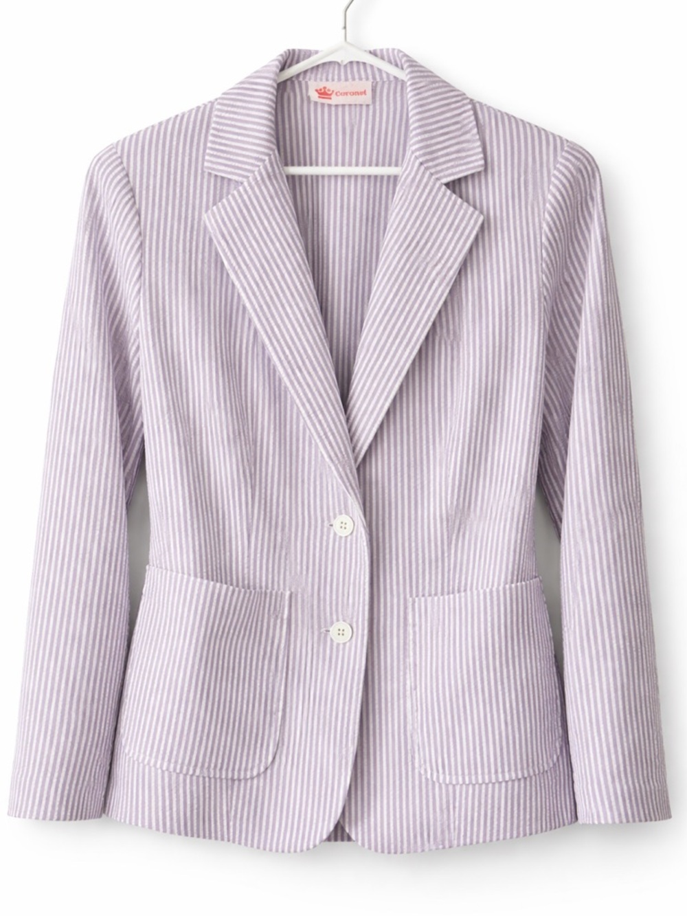 Vintage Coronet Seersucker Blazer Lavender White Stripe Preppy Jacket Size 7/8